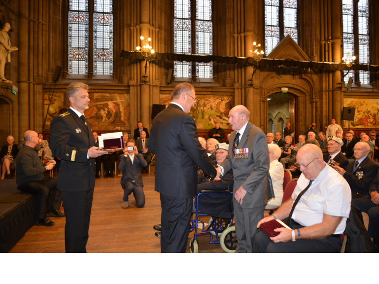 Ushakov Medals presented to 73 veterans of the Arctic Convoys in Manchester